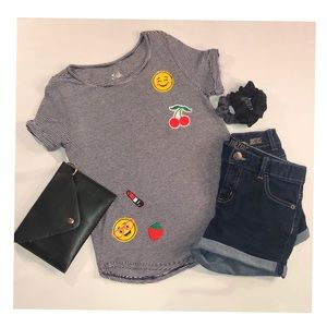 Striped emoji patch tee